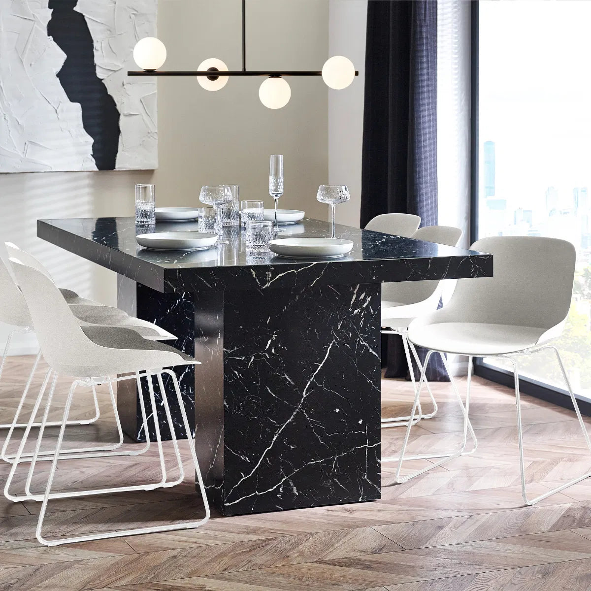 Kiso Black Marble Effect Rectangle Dining Table | 6-8 Seater